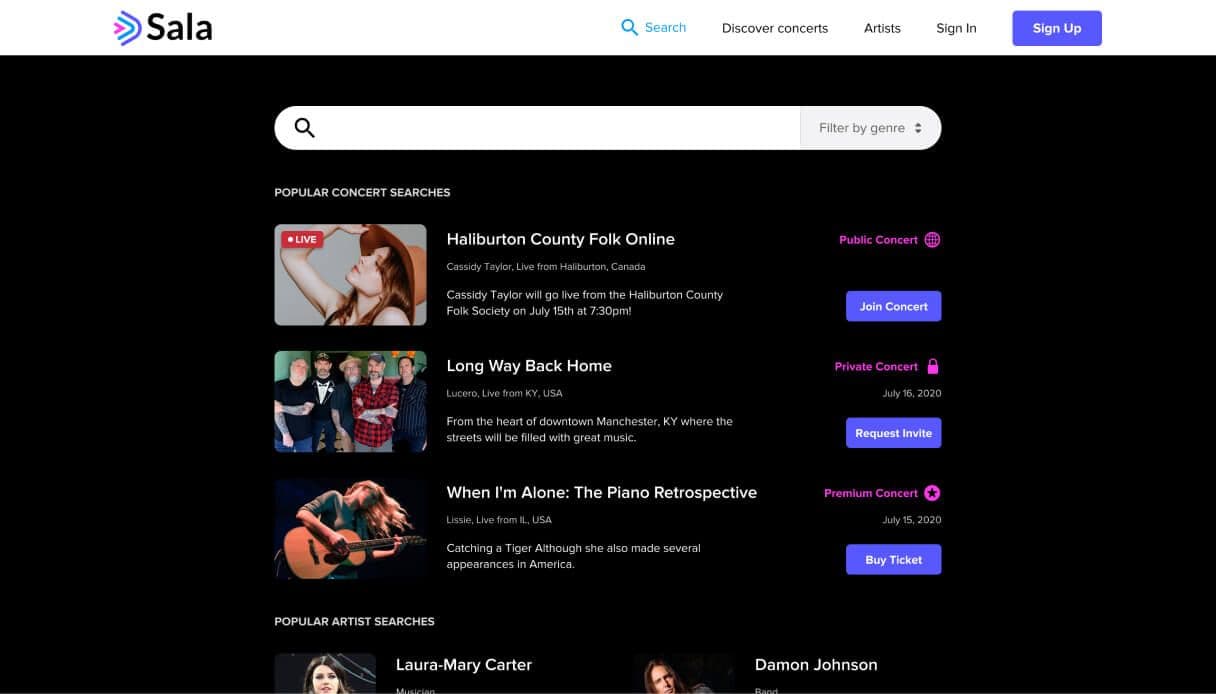 Stream Live Concerts with SALA